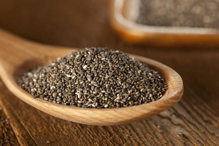 Chia seeds in a wooden spoon