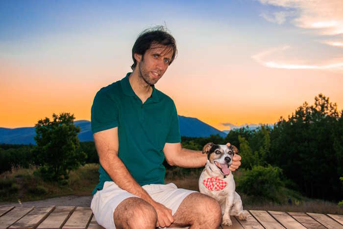 Jack Russell, Mio with owner on a hike.