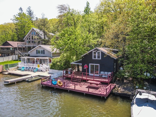 A waterfront villa that is available as a pet friendly vacation rental in the Pocono mountains