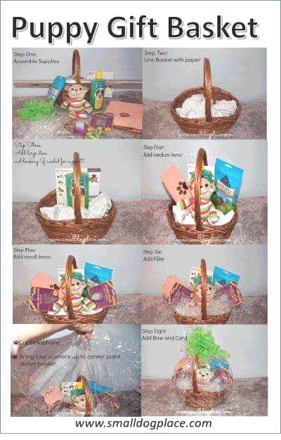 Step by step instructions for building a puppy gift basket