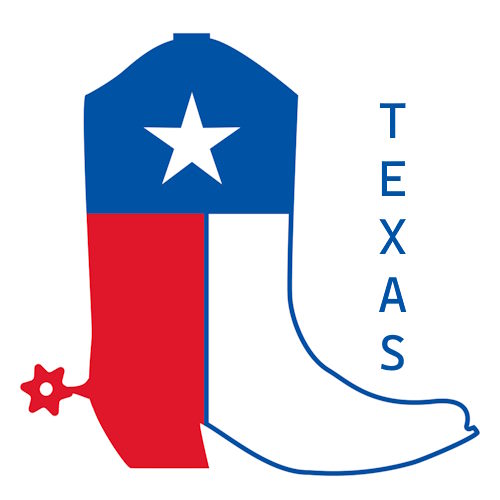 A boot created in red, white, blue  and labeled Texas A boot created in red, white, blue  and labeled Texas