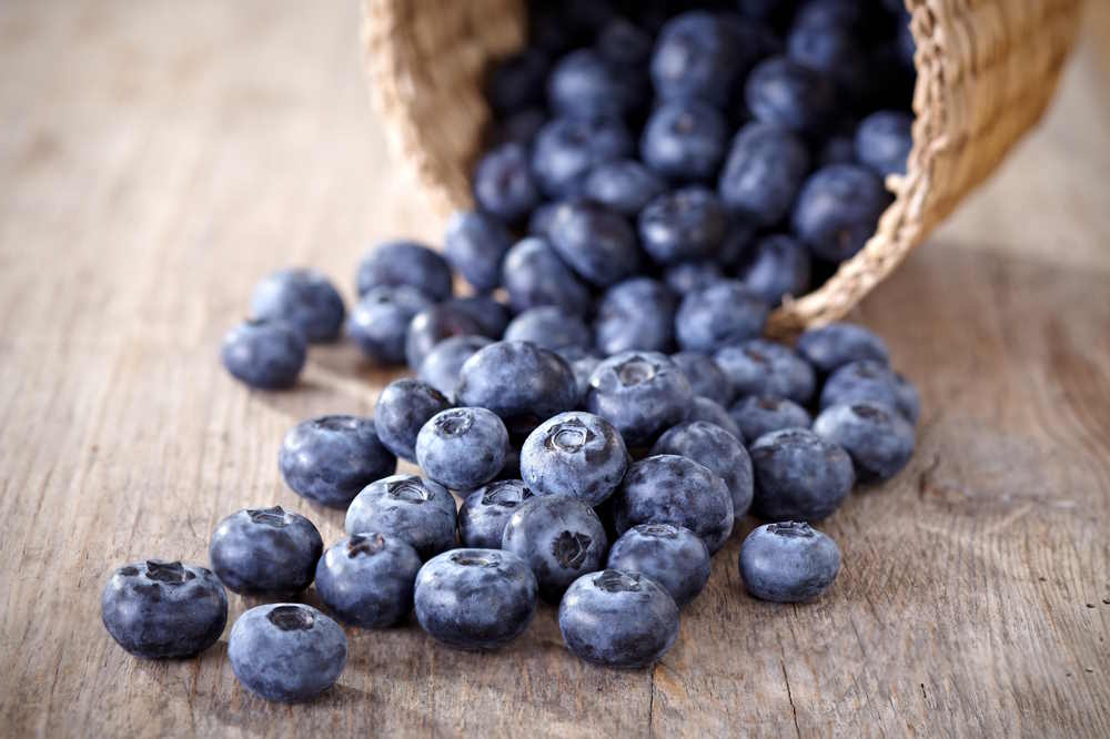 fresh blueberriers on wooden table