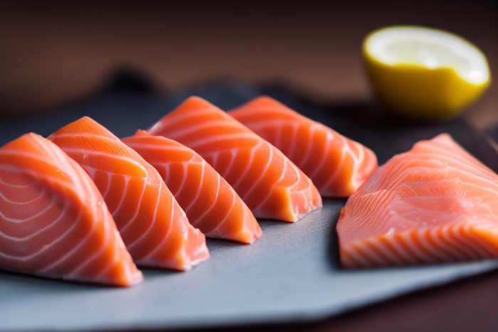 Fresh salmon on a cutting board