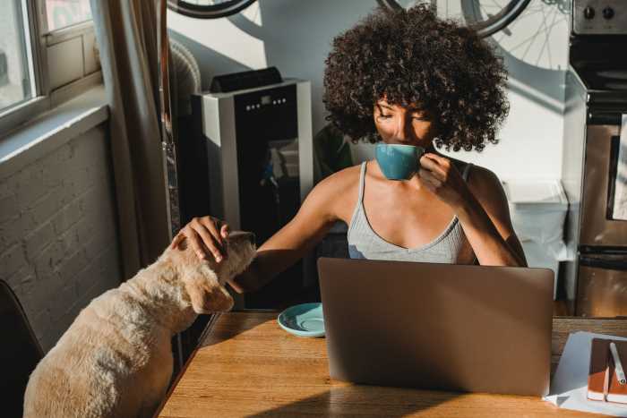 Working from home with a dog nearby